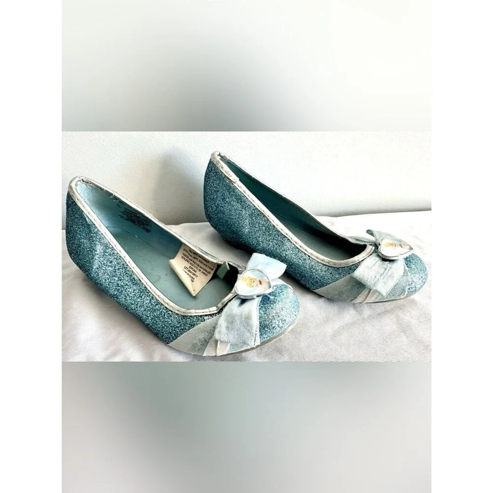 Disney Cinderella Glitter Flats Girls Size 11/12 Blue Sparkle Princess Shoes